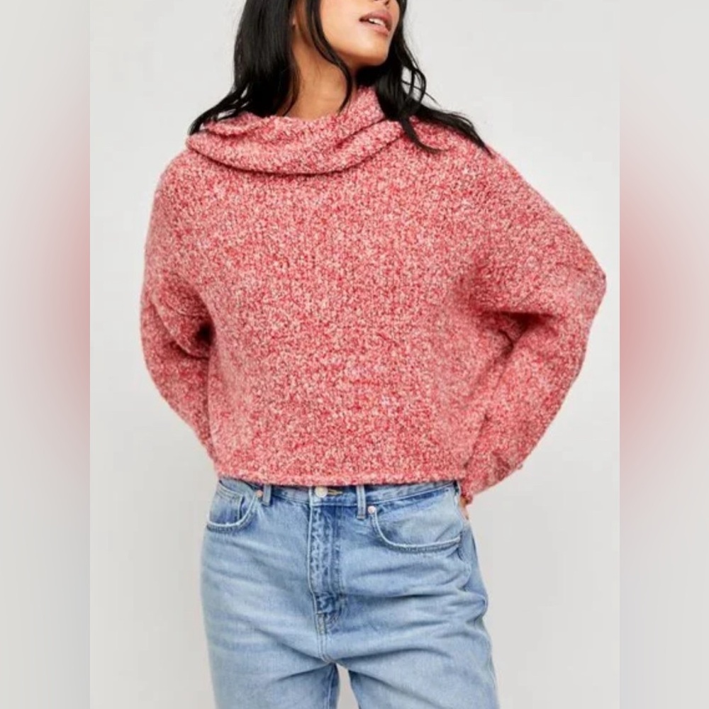 Free People BFF Red Boucle Knit Cowl Neck Dolman Sleeve Sweater Medium